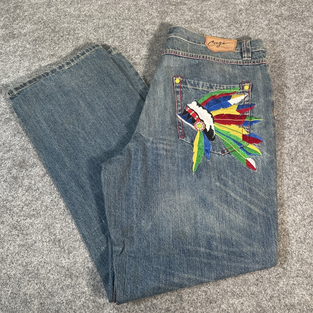 Vintage COOGI JEANS Size 38x34 Indian Head Dress Hipster Y2K Skater Wide 90s/00s